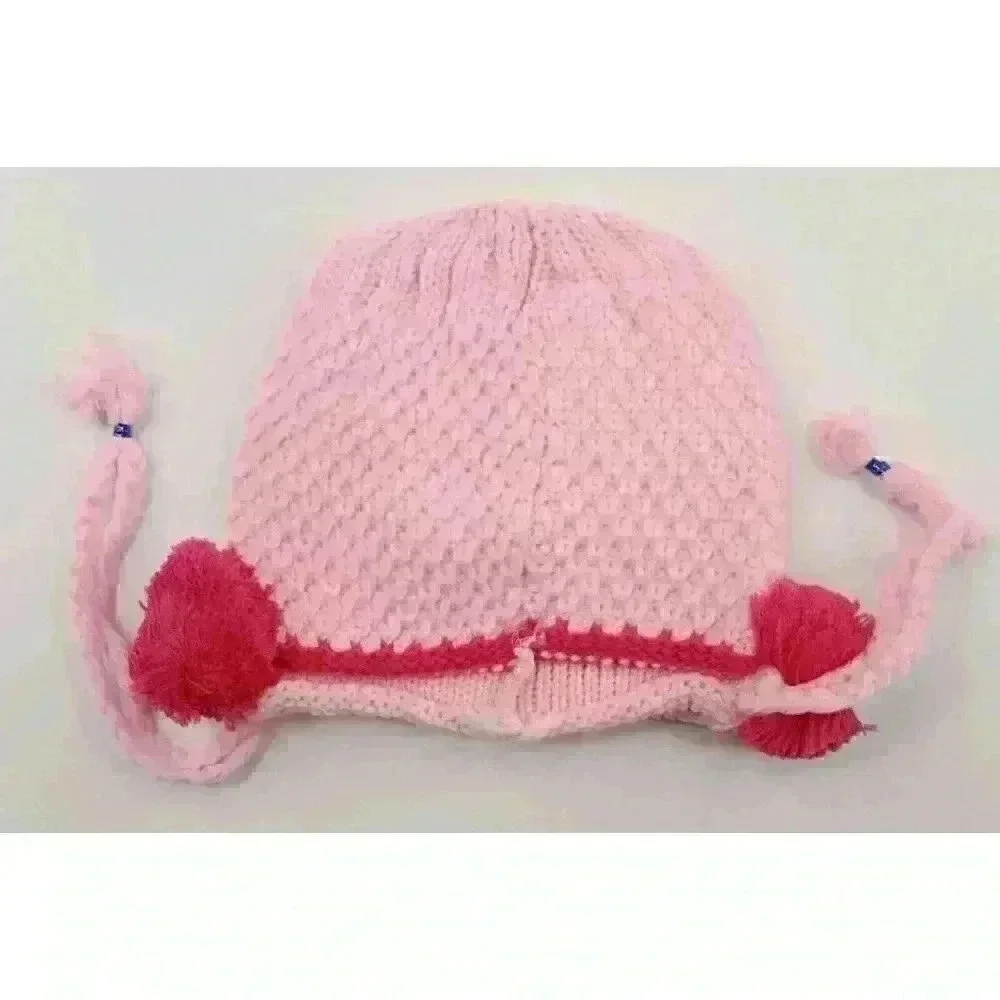 HAND knitted girl hat with knitted applique with beads for 4-6 year old. NEW.